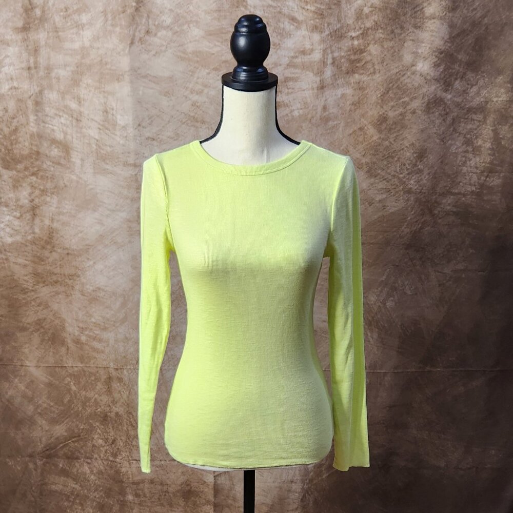 Wild Fable Neon Yellow Shimmer Ribbed Long Sleeve Top